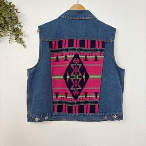 Pendleton Denim Vest Southwestern Wool Blanket Panel Women's XL
